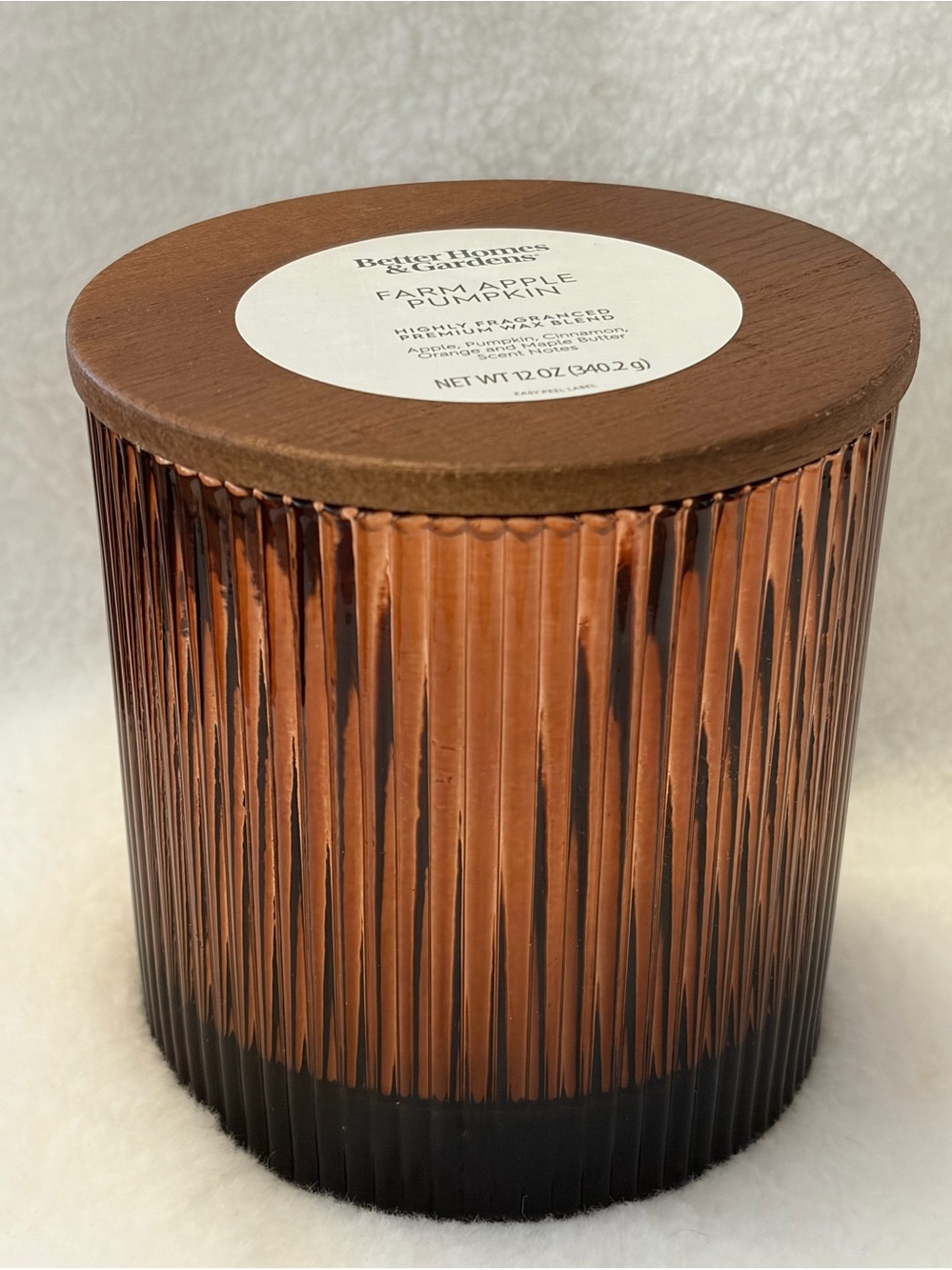 Farm Apple Pumpkin Scented 2 Wick Ribbed Mercury Glass Candle With Wood Lid